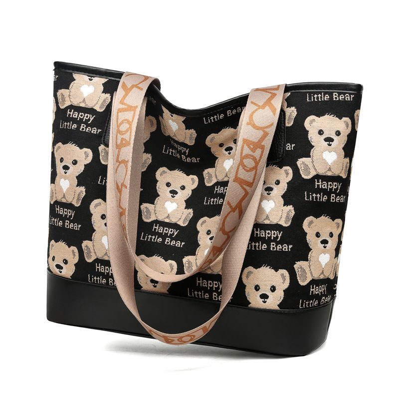 Practical Large-Capacity Small Bear Canvas Bag Women's Handheld Single Shoulder Bag Multi-Purpose Small Bear Single Shoulder Bag