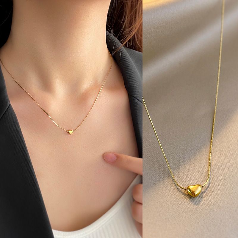 Hot Sale Compact Exquisite Titanium Steel Heart-Shaped Golden Necklace For Women Featuring Elegant Design Non-Fading Metal Heart-Shaped Clavicle Chain