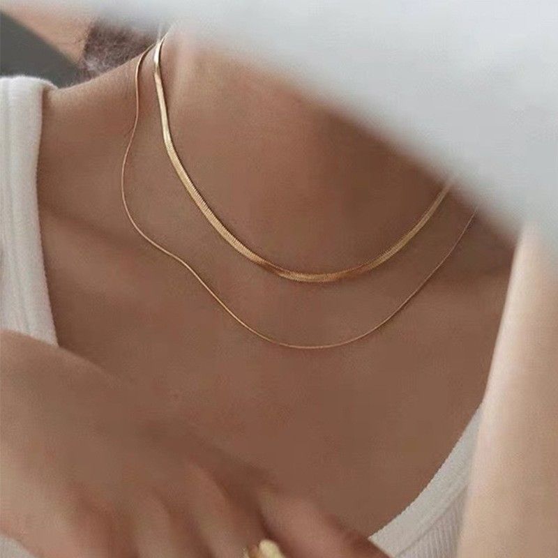 2 PCS/Set Titanium Steel Double Layered Necklace Fashionable Non-Fading High Quality Necklace Women's Personalised Collarbone NecklaceMulti-Layer Necklace Set
