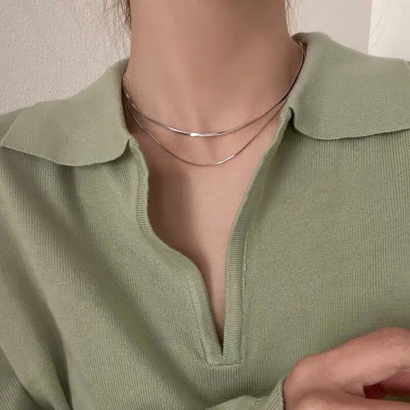 2 PCS/Set Titanium Steel Double Layered Necklace Fashionable Non-Fading High Quality Necklace Women's Personalised Collarbone NecklaceMulti-Layer Necklace Set