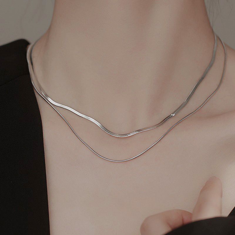 2 PCS/Set Titanium Steel Double Layered Necklace Fashionable Non-Fading High Quality Necklace Women's Personalised Collarbone NecklaceMulti-Layer Necklace Set