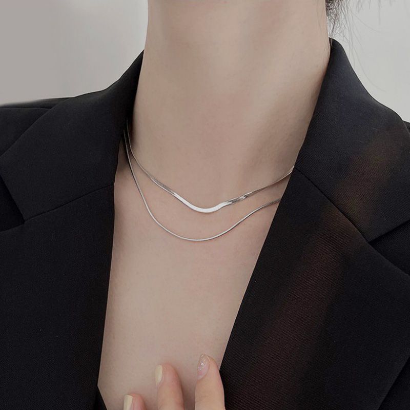 2 PCS/Set Titanium Steel Double Layered Necklace Fashionable Non-Fading High Quality Necklace Women's Personalised Collarbone NecklaceMulti-Layer Necklace Set