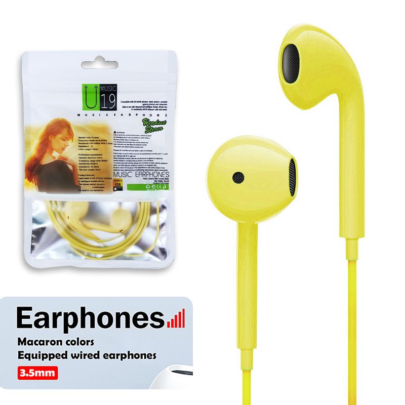 3.5mm Round Hole U19 Macaron Multi-Color Optional Wired Earphones With Microphone Universal Earphones For Mobile Phones Laptop PC