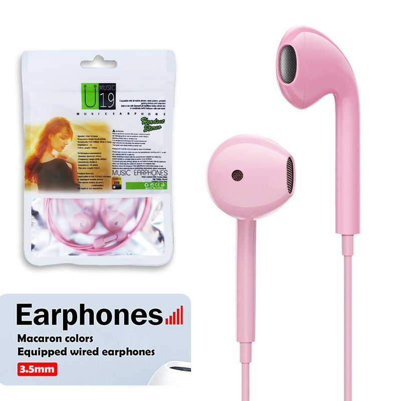 3.5mm Round Hole U19 Macaron Multi-Color Optional Wired Earphones With Microphone Universal Earphones For Mobile Phones Laptop PC