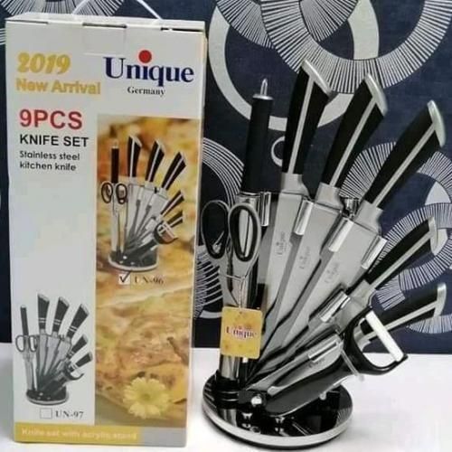 New Arrival UNIQUE Classy 9PCS Stainless Steel Kitchen Knife Set With Stand and Kitchen Scissors