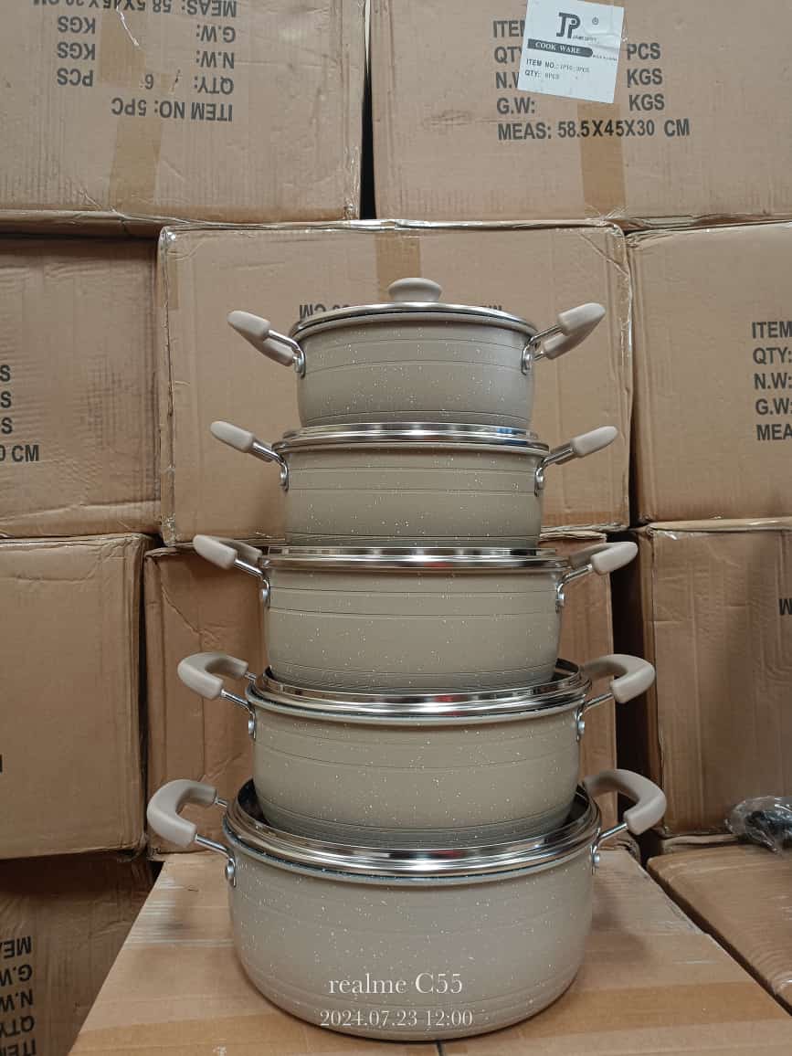 JP Jamesport 10Pcs Non-Stick Granite Cooking Pot Sufurias Cookware Set ( 5 Pots and 5 lids)