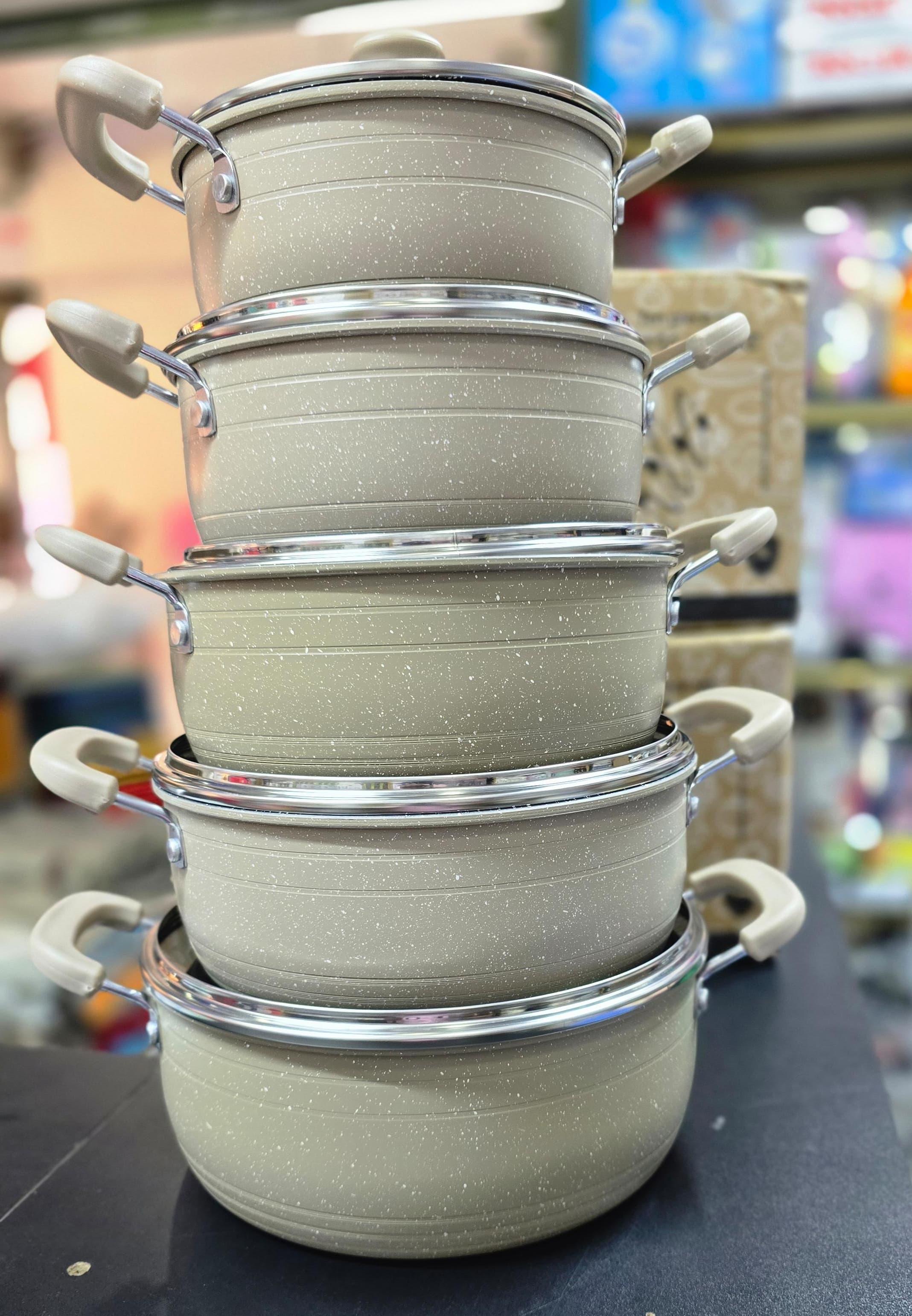 JP Jamesport 10Pcs Non-Stick Granite Cooking Pot Sufurias Cookware Set ( 5 Pots and 5 lids)