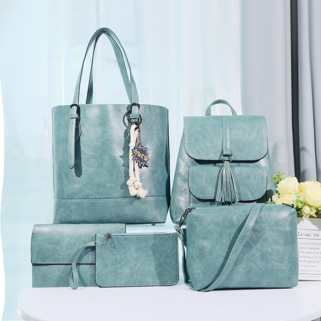 5in1 Classic Trendy Ladies Handbag Women Shoulder Bag Strap Adjustable Fashion Bag Zipper Closure Girls Crossbody Bag with Purse or Wallet and Sling Bag