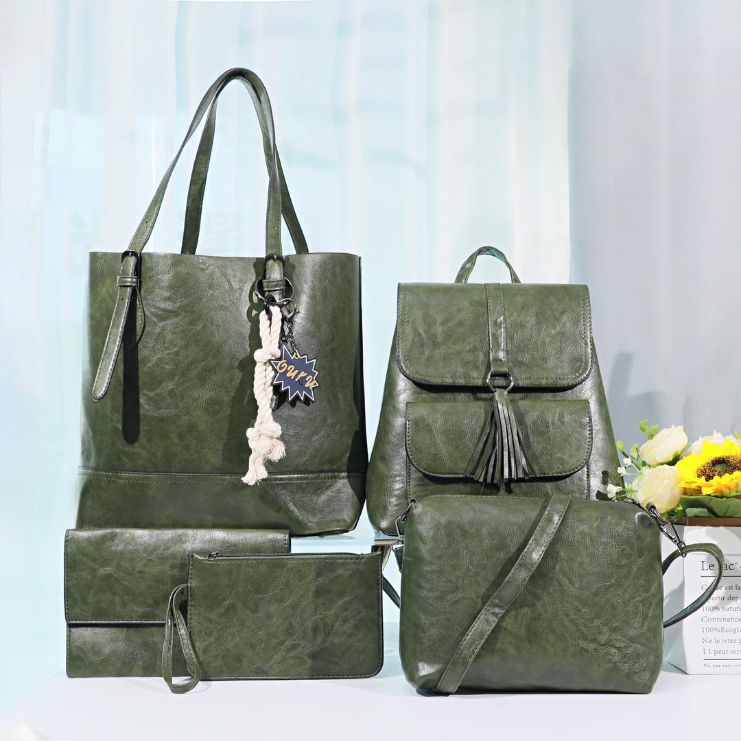 5in1 Classic Trendy Ladies Handbag Women Shoulder Bag Strap Adjustable Fashion Bag Zipper Closure Girls Crossbody Bag with Purse or Wallet and Sling Bag