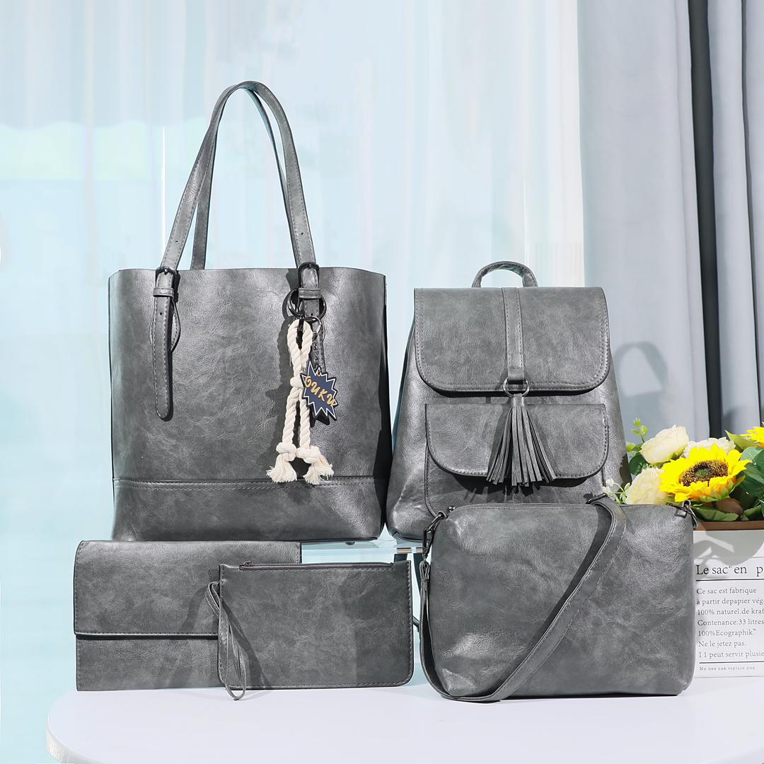 5in1 Classic Trendy Ladies Handbag Women Shoulder Bag Strap Adjustable Fashion Bag Zipper Closure Girls Crossbody Bag with Purse or Wallet and Sling Bag