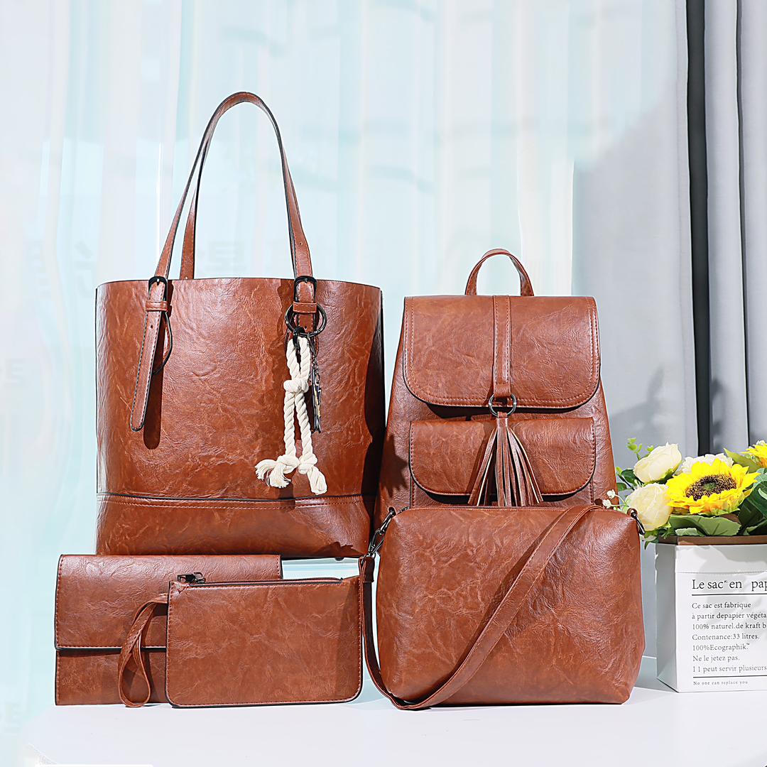 5in1 Classic Trendy Ladies Handbag Women Shoulder Bag Strap Adjustable Fashion Bag Zipper Closure Girls Crossbody Bag with Purse or Wallet and Sling Bag