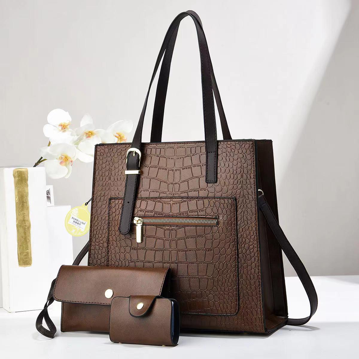 3in1 Classic Trendy Ladies Handbag Women Shoulder Bag Strap Adjustable Fashion Bag Zipper Closure Girls Crossbody Bag with Purse or Wallet Bag