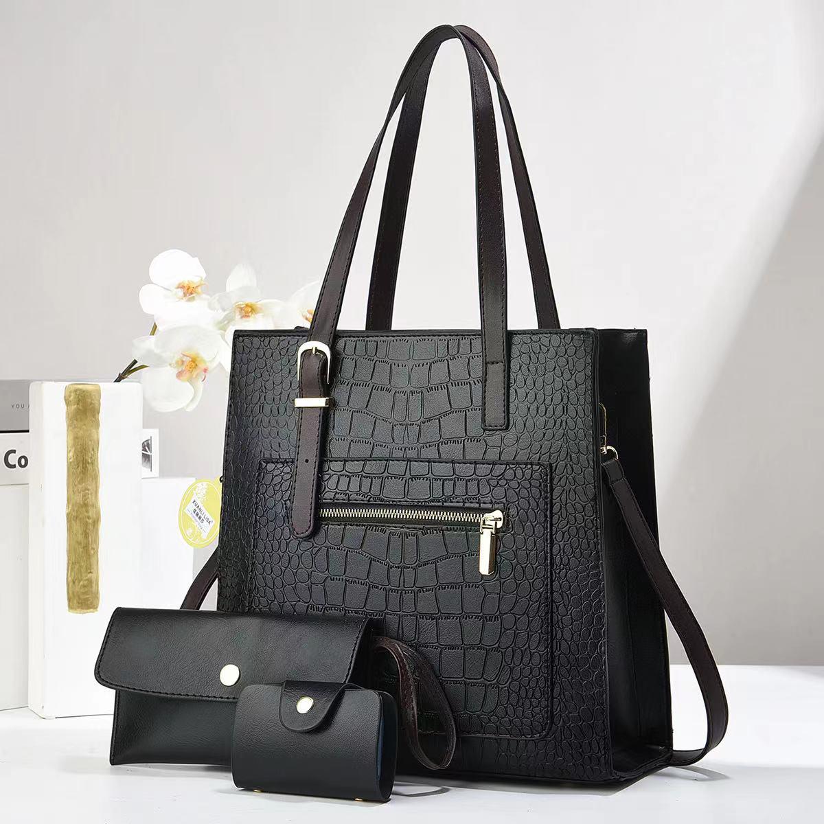 3in1 Classic Trendy Ladies Handbag Women Shoulder Bag Strap Adjustable Fashion Bag Zipper Closure Girls Crossbody Bag with Purse or Wallet Bag