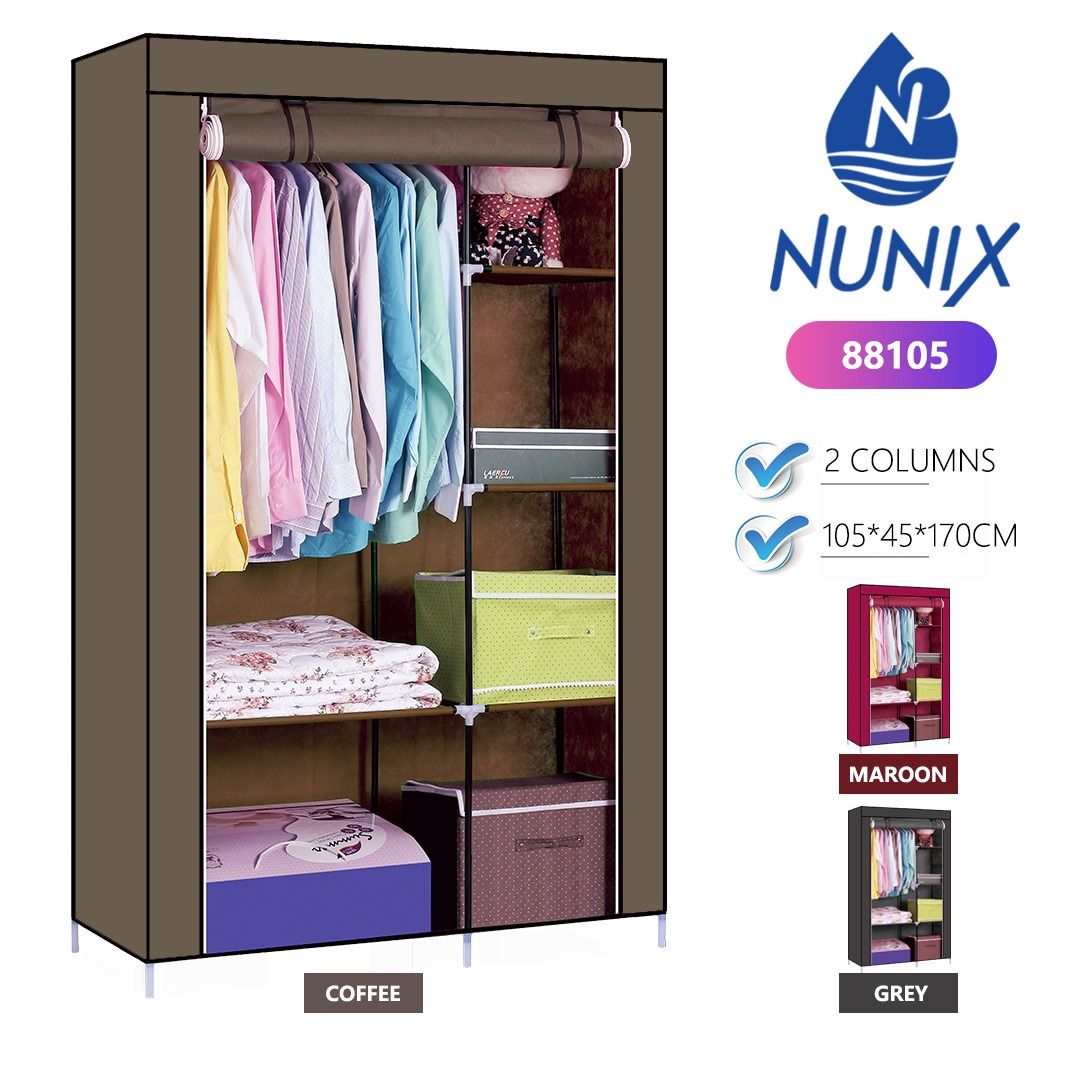 Portable 2 Columns Metallic Wardrobe 105*45*170cm Wardrobe Assemble Closets Portable Home Storage Portable Wardrobe Clothing storage