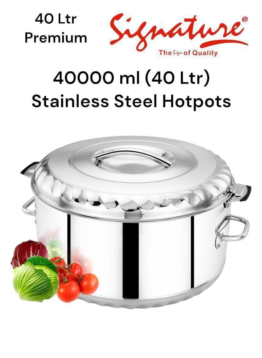40000 ml (40 Ltr) Signature   Premium Stainless Steel Hotpots Serveware Set Serve Hot or Cold