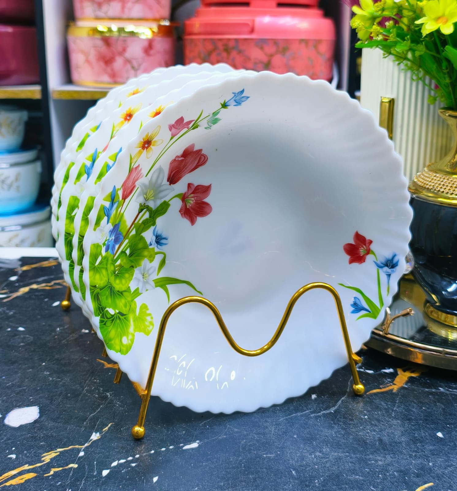 6Pcs of 9.5" Deep Plates Rice Dinner Plates Set Extra Strong Light and portable Multiple use Easy to clean Microwave safe