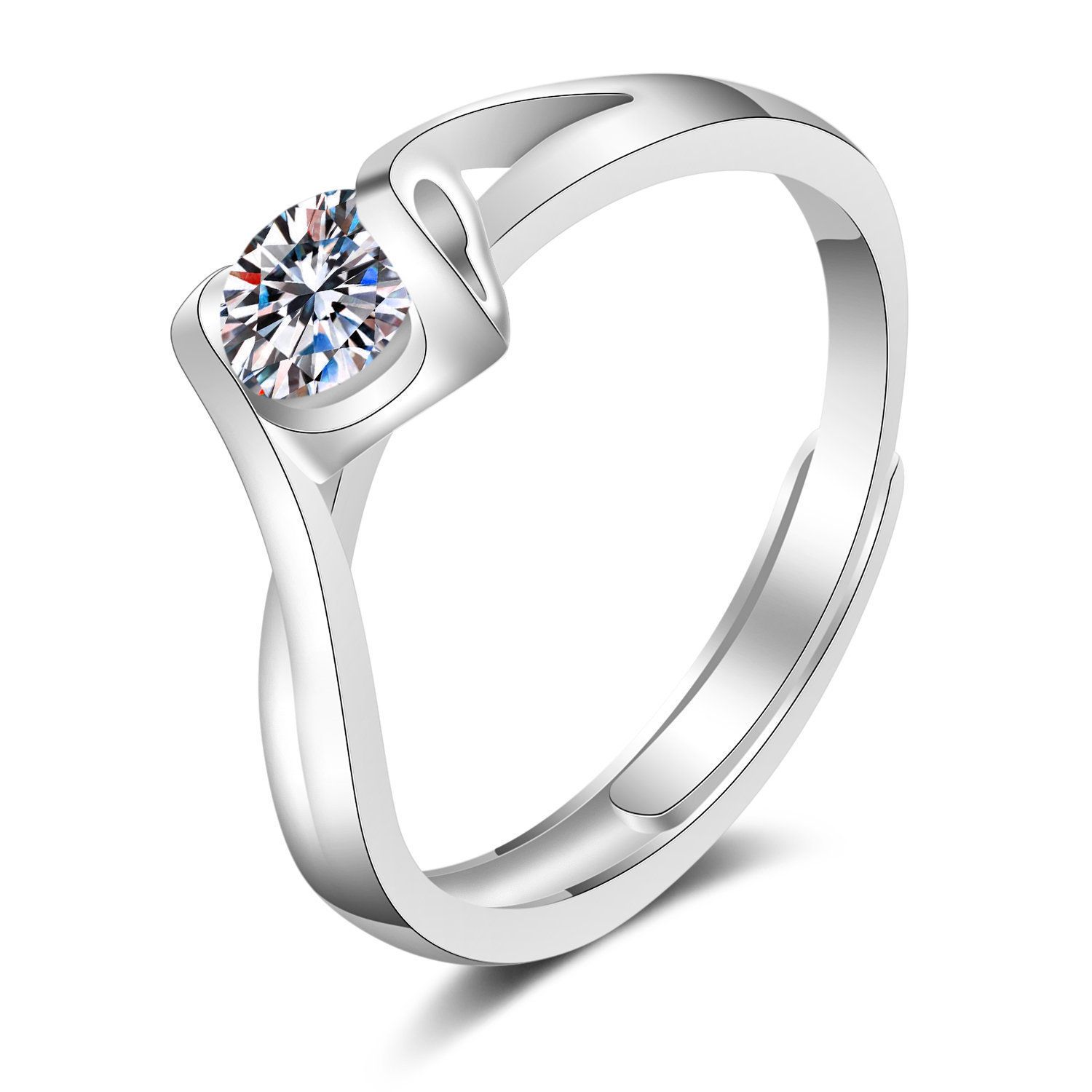Classic Diamond Ring Jewelry Ladies Classical Wedding Engagement Ring Gift Silver adjustable