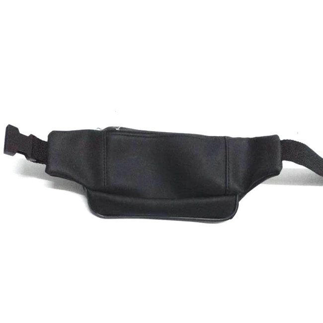 sleek black soft leather waist bag, a versatile accessory designed for both men and women.This stylish bag combines practicality with elegance