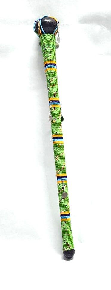 green multicolor beaded rungu is a striking representation of traditional African craftsmanship blending cultural significance with vibrant aesthetics