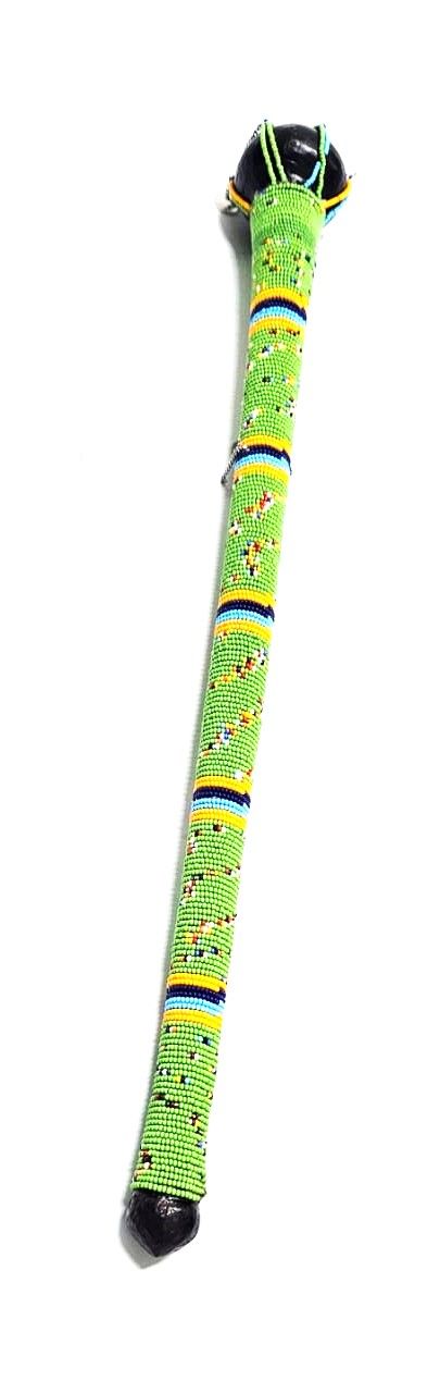 green multicolor beaded rungu is a striking representation of traditional African craftsmanship blending cultural significance with vibrant aesthetics