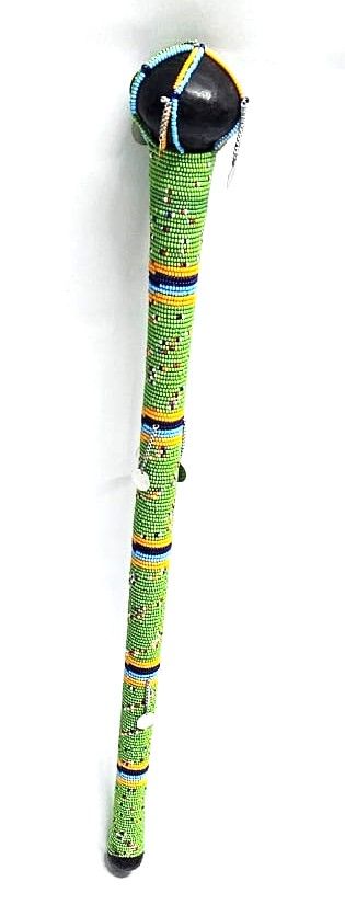 green multicolor beaded rungu is a striking representation of traditional African craftsmanship blending cultural significance with vibrant aesthetics