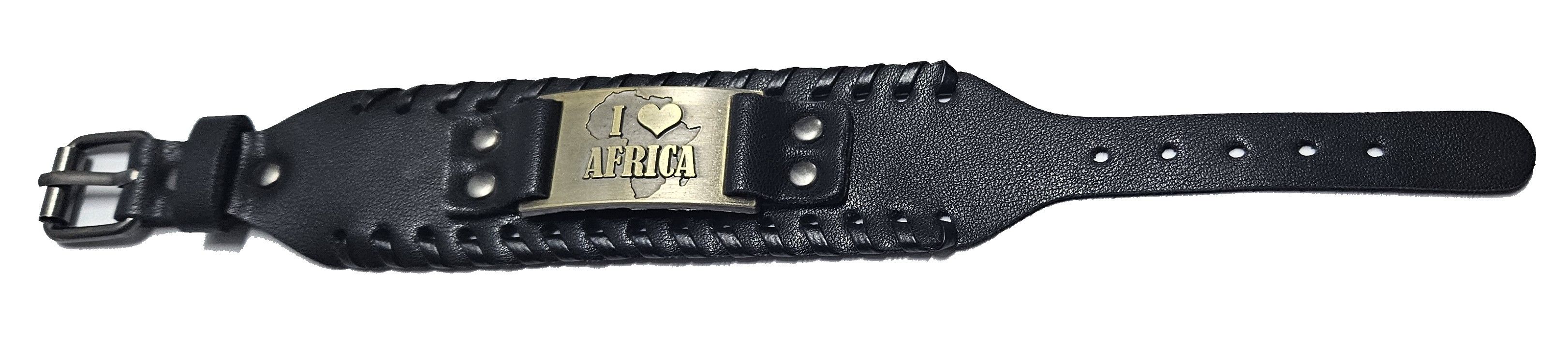 A leather engraved men's bracelet featuring the phrase "I Love Africa"