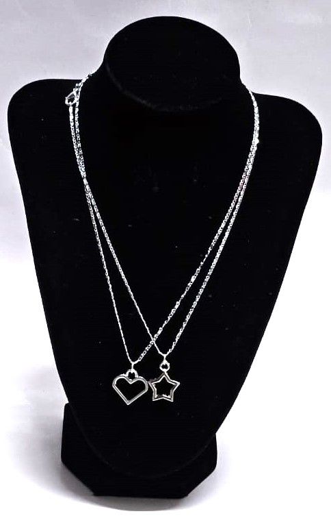A double silver chain necklace of a love and star very fashionable and unique to have and is durable