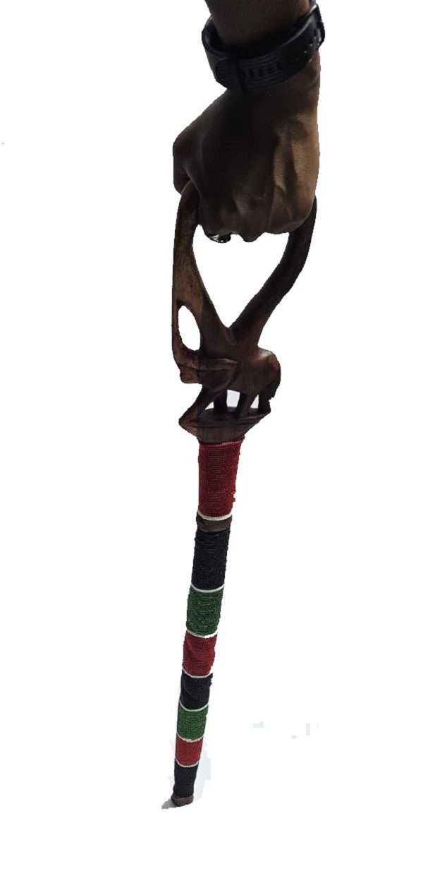 A kenyan beaded walking stick having an elephant design easy and comfortable to carry and is very fashionable to have