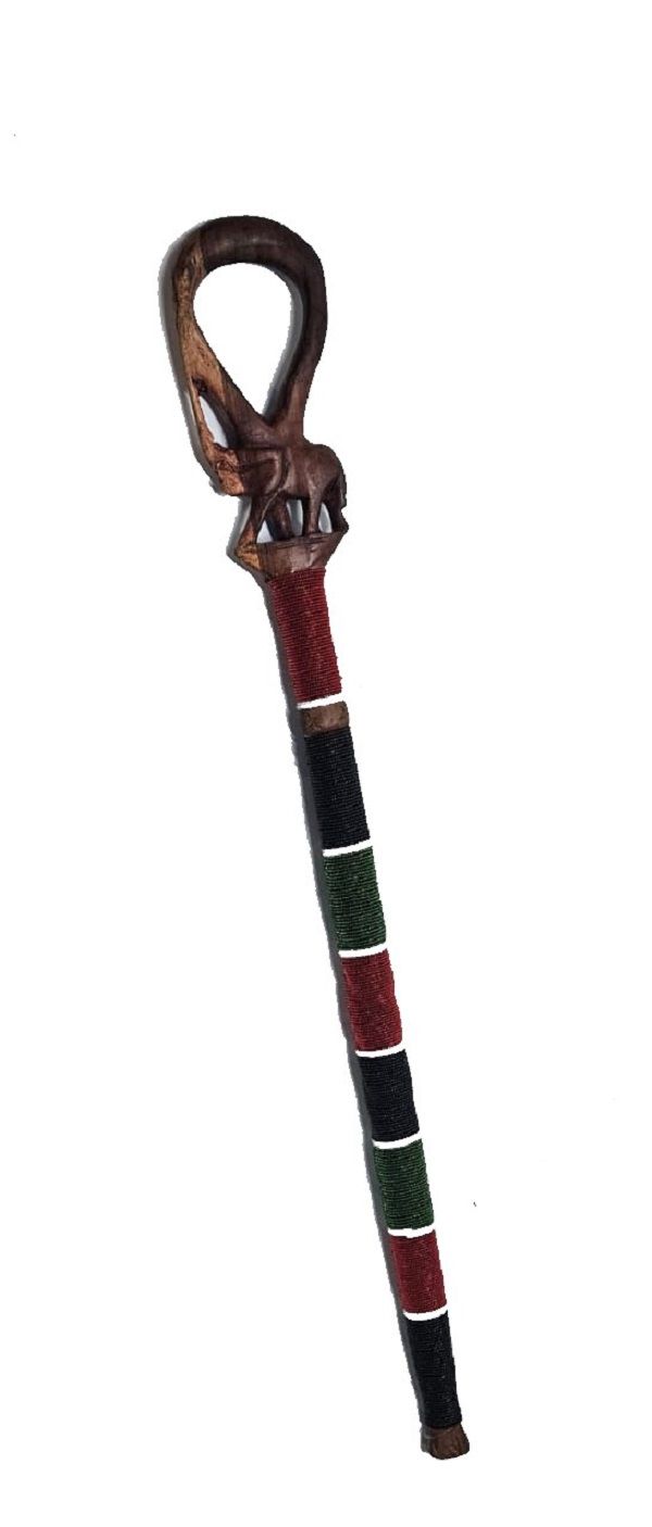 A kenyan beaded walking stick having an elephant design easy and comfortable to carry and is very fashionable to have