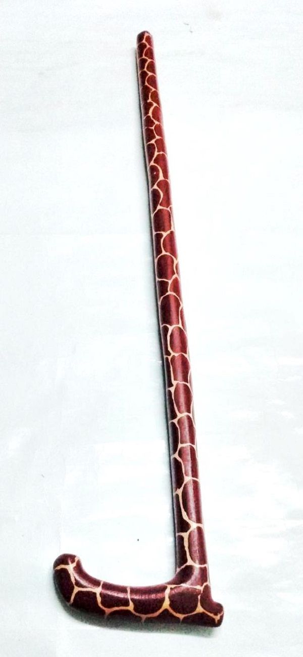 A maroon number seven wooden walking stick easy and comfortable to carry and is very fashionable to have