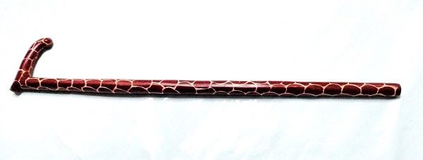 A maroon number seven wooden walking stick easy and comfortable to carry and is very fashionable to have