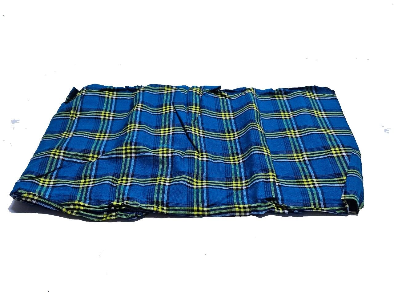 An unisex light blue checked maasai shuka easy and comfortable to have and is warth ,durable and fashionable