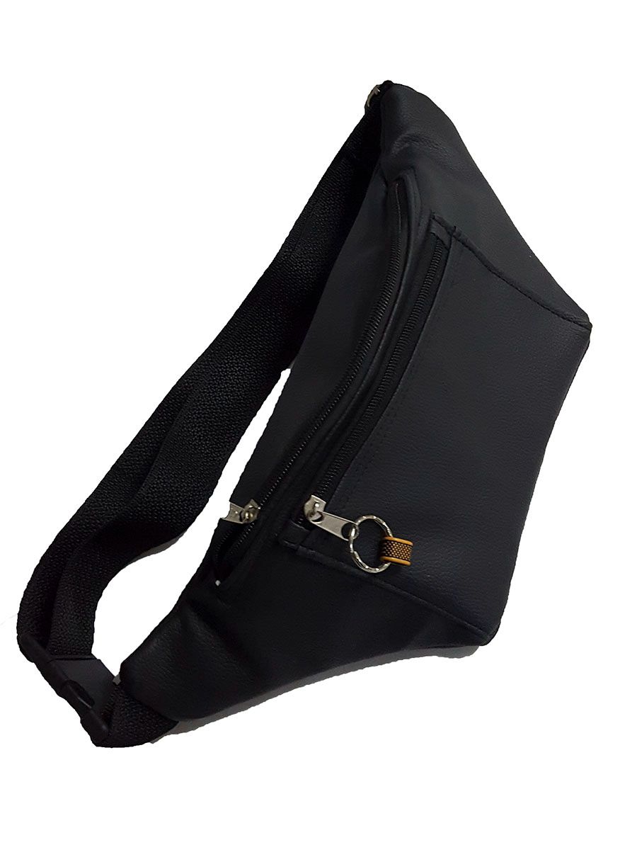 A black waist bag and a matching black knitted scarf  combo easy, comfortable, warm ,durable and fashionable to have.
