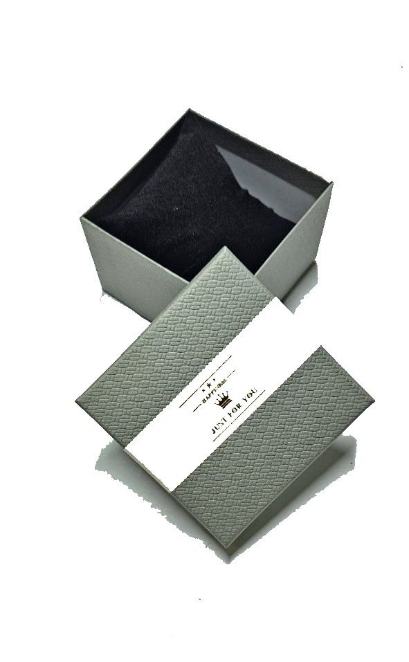 A grey and white cardboard gifting box best for presenting gifts and surprises and are fashionable and durable.