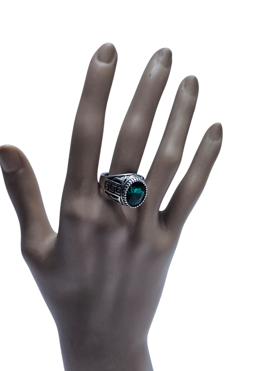 Men's silver green stone ring easy and comfortable to wear and is very fashionable readily available .
