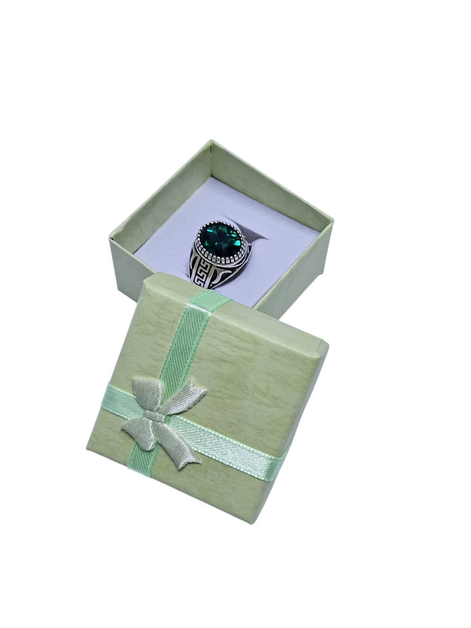 Men's silver green stone ring easy and comfortable to wear and is very fashionable readily available .