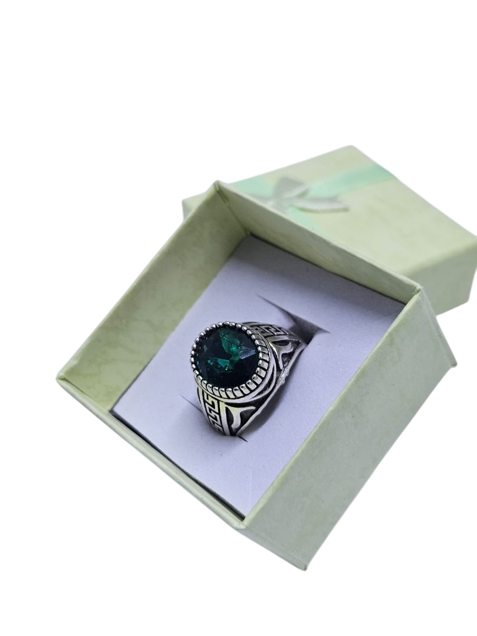Men's silver green stone ring easy and comfortable to wear and is very fashionable readily available .