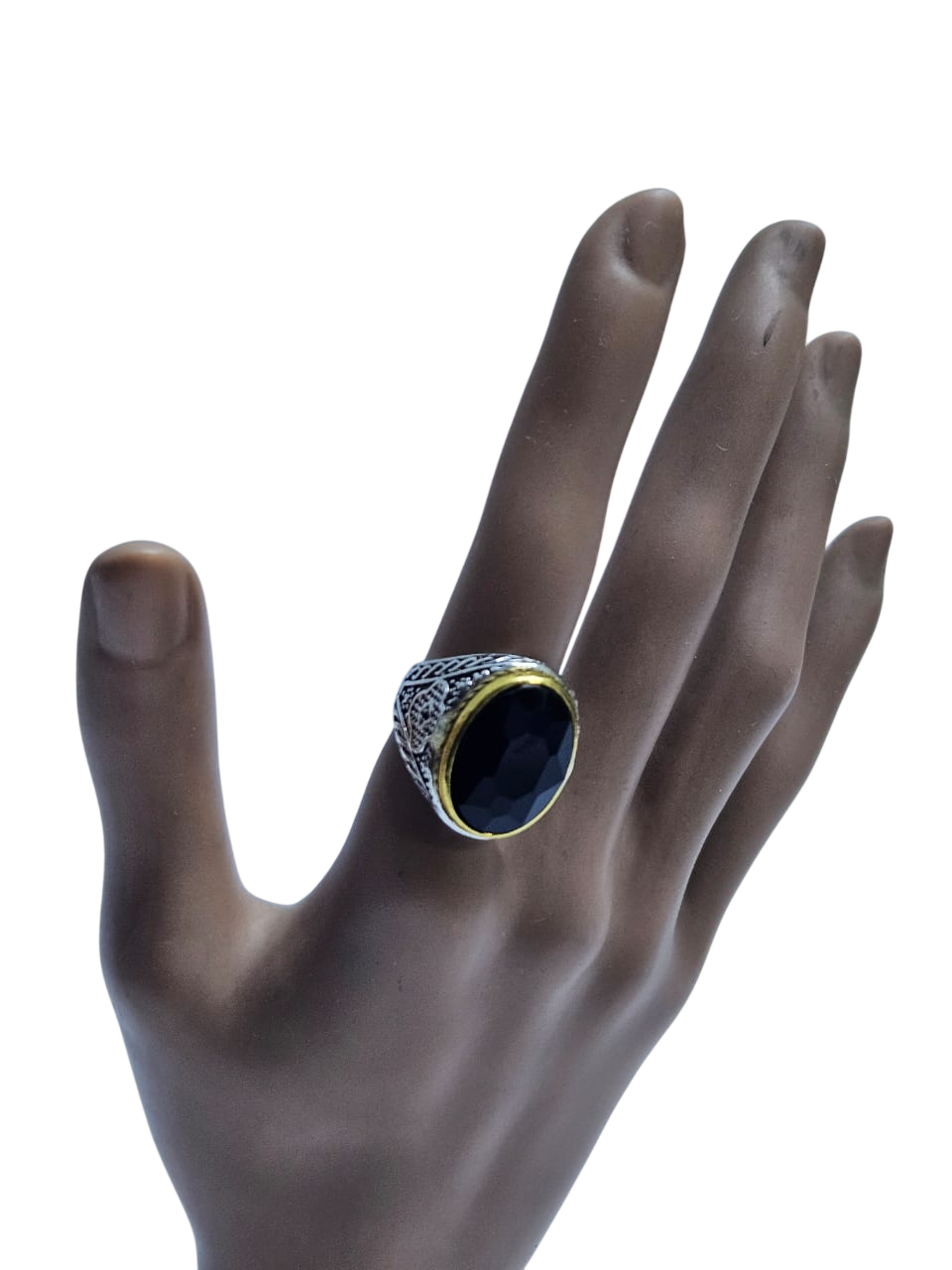 Men's black stone silver ring easy and comfortable to wear very durable and readily available with affordable prices.