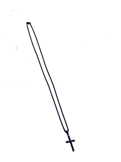 A black necklace with a crucifix pendant very fashionable, durable, easy and comfortable to wear and are readily available.