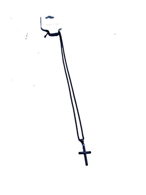 A black necklace with a crucifix pendant very fashionable, durable, easy and comfortable to wear and are readily available.