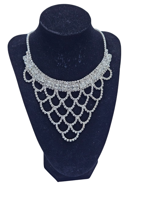 Ladies embellished silver crystal jewelry set of a necklace and a matching earrings fashionable and durable .