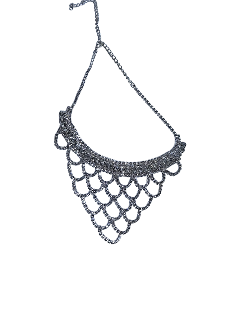 Ladies embellished silver crystal jewelry set of a necklace and a matching earrings fashionable and durable .