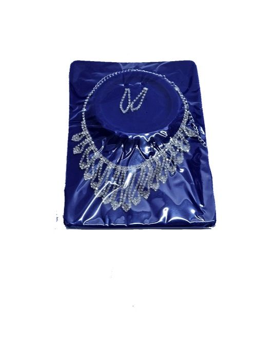 Ladies silver plated cubic jewelry set of a necklace and a matching earrings fashionable and durable to have.