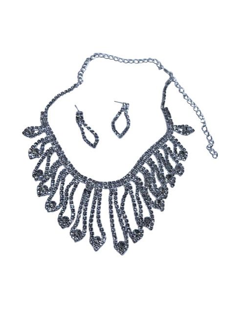 Ladies silver plated cubic jewelry set of a necklace and a matching earrings fashionable and durable to have.