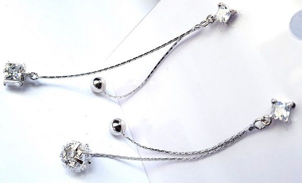 Ladies silver crystal drop down earrings easy and comfortable to wear, durable and readily available.
