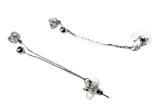 Ladies silver crystal drop down earrings easy and comfortable to wear, durable and readily available.