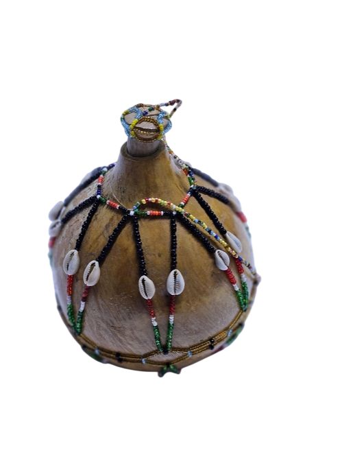 A brown calabash having maasai beads best for home decoration and authentic African gift readily available.