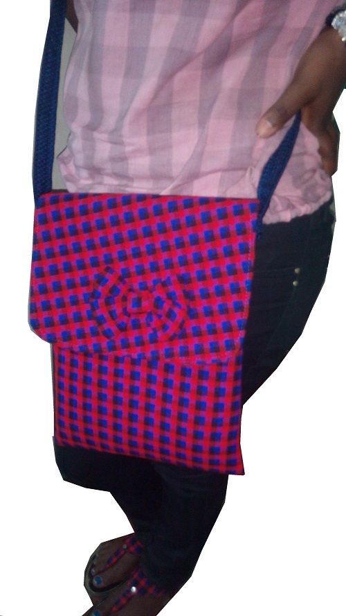 Ladies blue pink maasai cloth sling bag and blue drop down fashion earrings combo classic, durable and best gift to offer.
