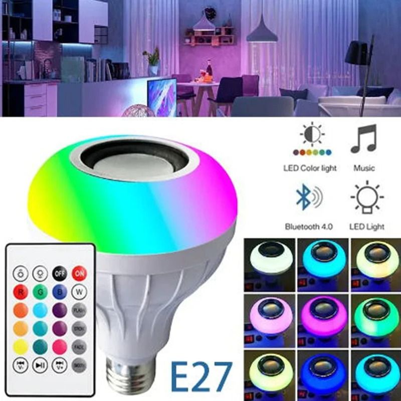 Bluetooth Music Bulb Remote Control Led Music Bulb Rgb Colorful Music Bulb Lamp E27 12w Led Rgb Dimmable LED Bulb for Home Party