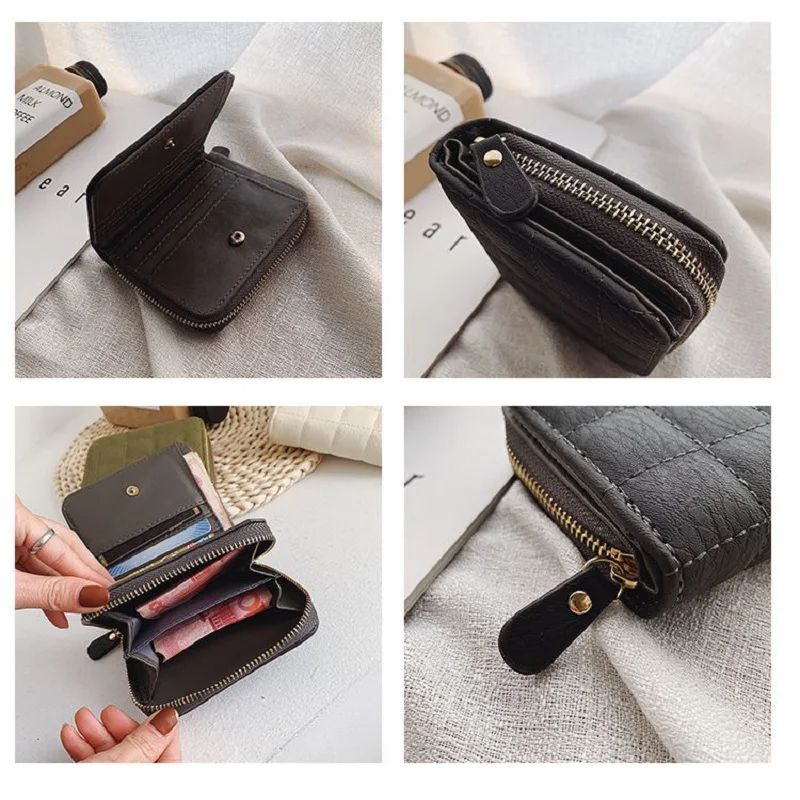 Bifold Leather Wallets for Women Minimalist Small Clutch Short Purse with Zipper Card Holder Ladies Embroidery Cute Coin Purse